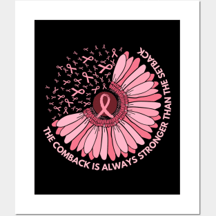 Cute Sunflower Pink Ribbon Breast Cancer Fighter Motivational Quote Gift Posters and Art